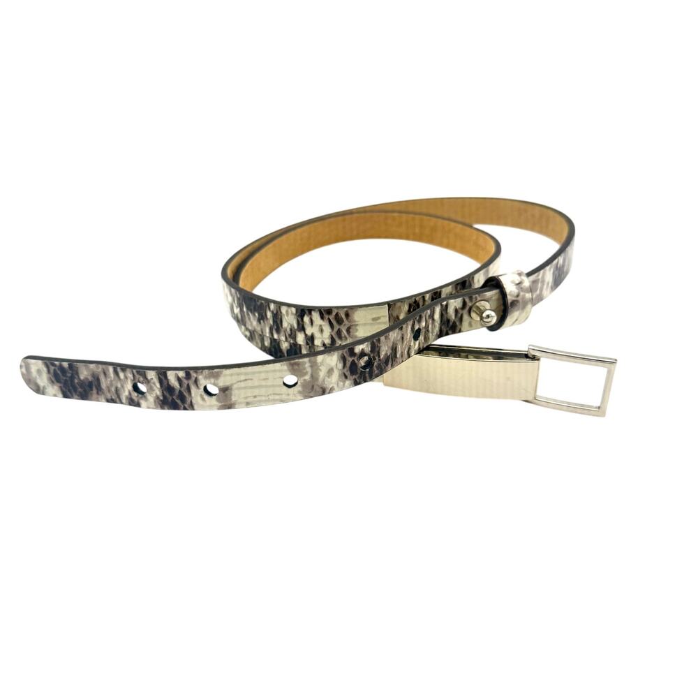 WHBM Snake Print Leather Belt Slim Silver Buckle Small Minimalist - Picture 8 of 8
